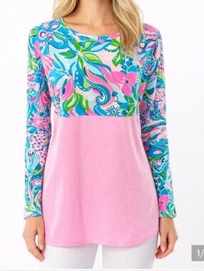 LILLY PULITZER | Finn Top Turquoise Oasis Golden Hour Long Sleeve Tee